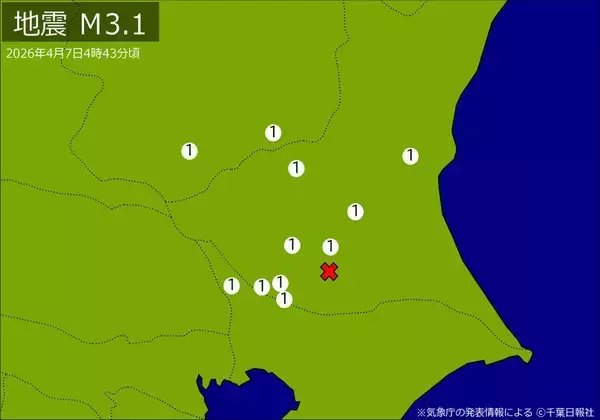 【速報】関東で地震　Ｍ３．１　震源は茨城県南部　地震が及んだ地域人口１３９万人