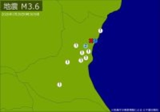 早朝に関東で地震　Ｍ３．６　最大震度３　震源は茨城県北部　地震が及んだ地域人口１００万人