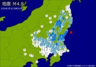 【速報】関東・東北・中部で地震　Ｍ4.8　東京、神奈川、埼玉、千葉、茨城などで揺れ　最大震度3　震源は茨城県沖　地震が及んだ地域人口3263万人