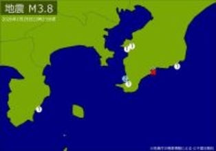 【速報】関東・中部で地震　Ｍ3.8　震源は千葉県南部　地震が及んだ地域人口25万人