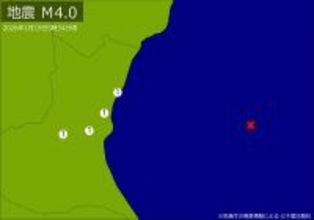 関東で地震　Ｍ４．０　震源は茨城県沖　地震が及んだ地域人口５４万人