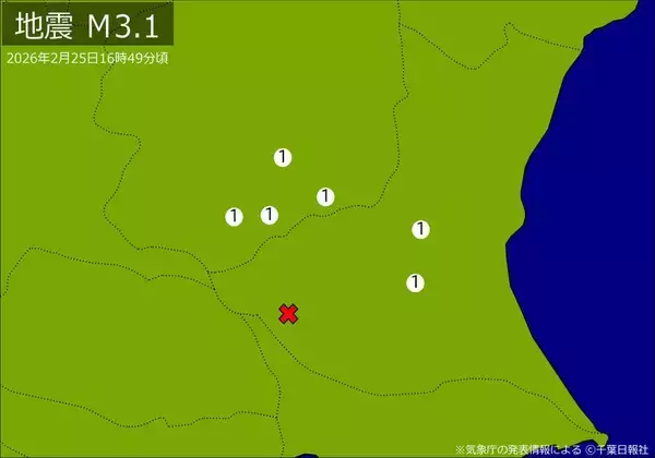 【速報】関東で地震　Ｍ３．１　震源は茨城県南部　地震が及んだ地域人口９４万人