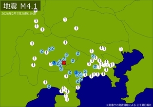 関東・中部で地震　Ｍ４．１　東京、神奈川、埼玉、静岡、長野などで揺れ　最大震度３　震源は山梨県東部・富士五湖　地震が及んだ地域人口６７０万人