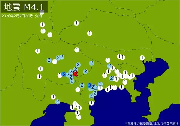 関東・中部で地震　Ｍ４．１　東京、神奈川、埼玉、静岡、長野などで揺れ　最大震度３　震源は山梨県東部・富士五湖　地震が及んだ地域人口６７０万人