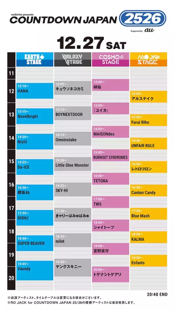 「『COUNTDOWN JAPAN 25/26』が12月27日から開催。タイムテーブル」の画像