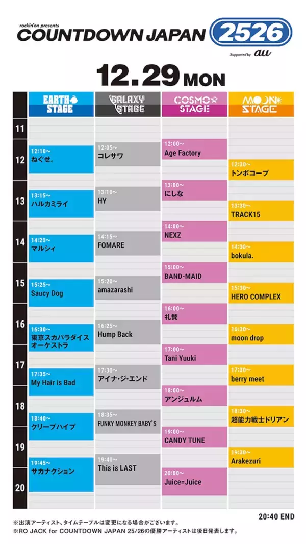 「『COUNTDOWN JAPAN 25/26』が12月27日から開催。タイムテーブル」の画像