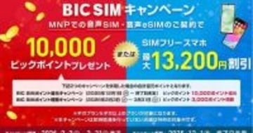 BIC SIM、店頭限定で最大13,000ポイント還元 - 3月31日まで
