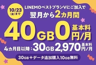 LINEMO、「5周年大週穫祭」の第3弾として、「LINEMOベストプランV」の基本料2カ月0円キャンペーンを実施