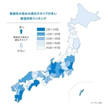 勤勉性が高めの遺伝子タイプが多い都道府県ランキング、1位は「徳島県」であることが明らかに - 東京都は何位?