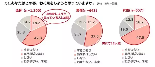 「花見の場所取り」経験者の割合は? 50～60代男性では半数弱