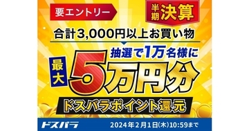 ドスパラ、最大5万円分のポイントが当たる『半期決算キャンペーン』