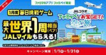 【ファミマ×JAL】世界1周相当のマイルが抽選で当たるキャンペーン「毎日挑戦ゲーム」ファミペイで実施