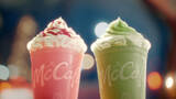 「【マクドナルド】寄り道マック♡第1弾「いちご練乳フラッペ」「宇治抹茶フラッペ」「マカロン ピーチ&ピーチ」発売」の画像1