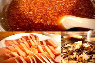 いくらとサーモン、惣菜、煮魚と日本酒が4,500円で食べ飲み放題!