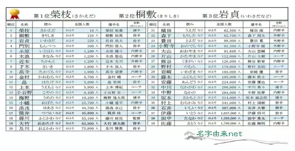 【阪神タイガース】選手の珍しいレア名字ランキング! - 藤川球児監督、木浪聖也内野手、近本光司外野手は何位?