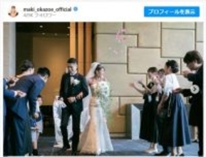 第1子妊娠中の岡副麻希、結婚記念日にウエディングドレス姿公開「美しすぎる」「凄い綺麗だ」