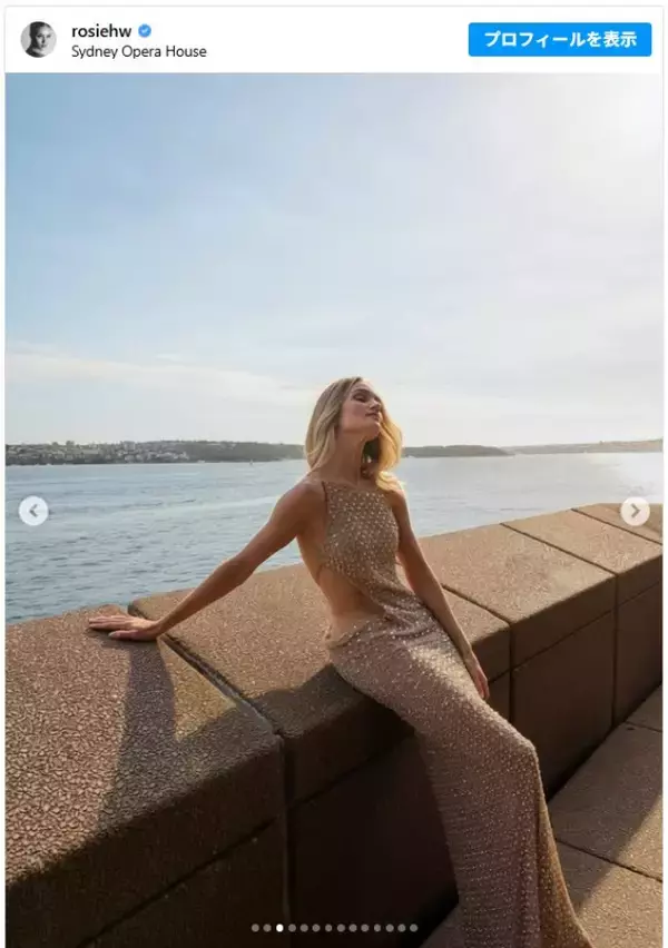 ジェイソン・ステイサムの婚約者ロージー・ハンティントン＝ホワイトリー、黄金ドレスから鍛えた腹筋をチラ見せ