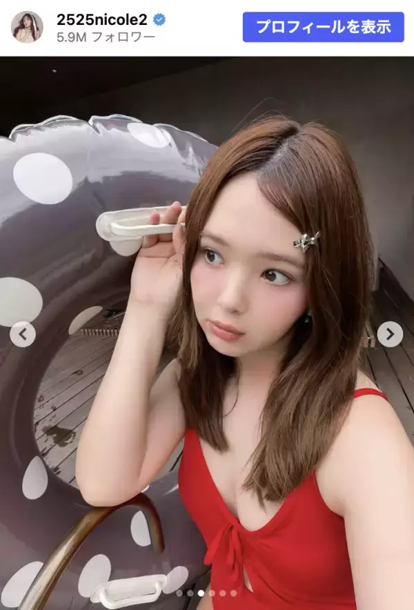 「産後まさか水着になるとは」藤田ニコル、我が子とプール満喫する姿に反響
