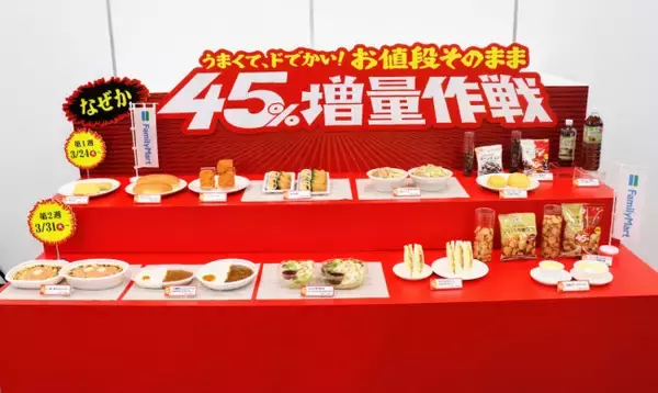 ファミマ、“値段そのまま”増量キャンペーン3．24開催！　人気商品全14品が45％増量