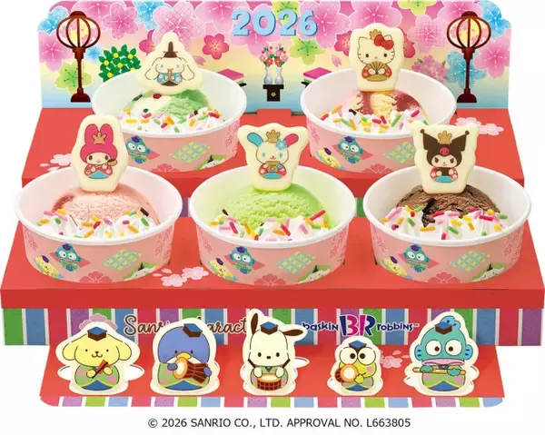 サーティワン“サンリオのひなだんかざり”にウサハナが初登場！　十二単をまとったハローキティも