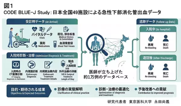 【東京医科大学】小腸出血は大腸出血より輸血・手術・長期死亡リスクが高いことを解明 ～世界最大規模約1万例の急性下部消化管出血データ構築～