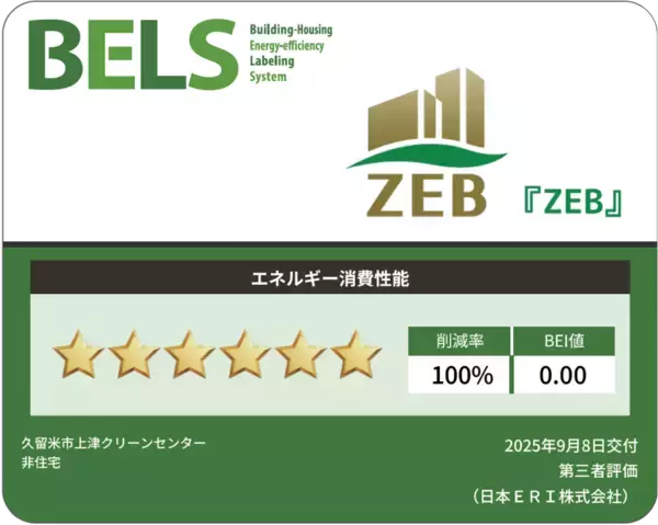 当社施工のごみ処理施設として初となる『ZEB』認証を取得