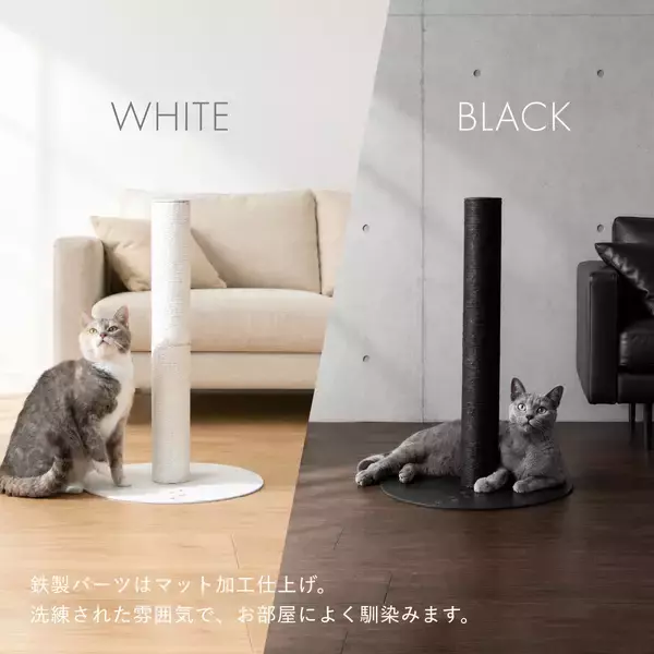 「猫が飛びついても“もう倒れない”「バリバリつめとぎポール 紙縄 アイアン」新発売 薄さ5mm鉄製ベースの安定感×研ぎカスがでにくい紙縄」の画像