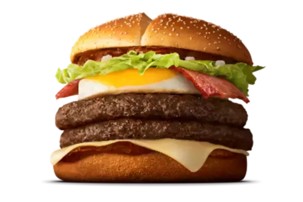 「5周年の『サムライマック®』に夕方5時～限定で新商品が登場！新・『炙り醤油風 たまごベーコンダブル肉厚ビーフ』は5月7日（木）から5月19日（火）まで13日間の期間限定販売」の画像