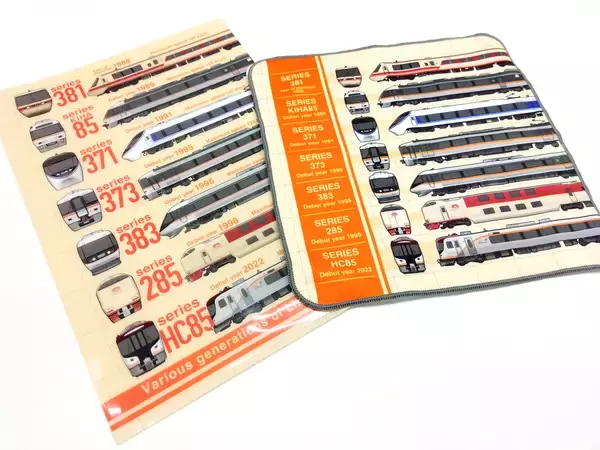 「大好評「歴代新幹線」に続く！JR東海「歴代特急車両」シリーズ　歴代7形式勢揃いのタオルハンカチ＆クリアファイルを新発売！」の画像