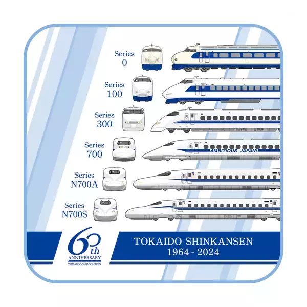 「大好評「歴代新幹線」に続く！JR東海「歴代特急車両」シリーズ　歴代7形式勢揃いのタオルハンカチ＆クリアファイルを新発売！」の画像