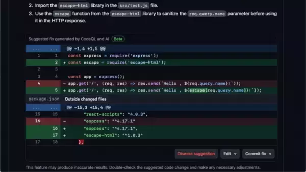 「GitHub、Code Scanningの自動修正機能のパブリックベータ版の提供を開始　～GitHub CopilotとCodeQLと利用し、脆弱性の検出から修正提案に対応～」の画像