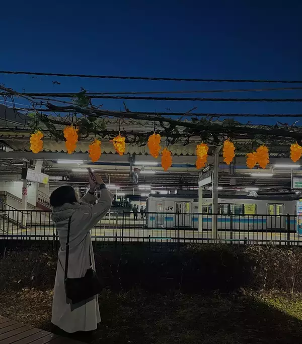 「【冬に実る光のぶどう「ふゆみのり」今年もスタート！】塩尻駅東口のぶどう棚に春を待つぶどうの息吹と温もりを感じる光ぶどうを点灯します。」の画像