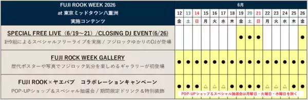 「東京駅直結の八重洲で、入場無料のフジロックコラボイベント開催！FUJI ROCK WEEK 2026 at 東京ミッドタウン八重洲　期間：6月12日（金） ～ 6月26日（金）　　」の画像