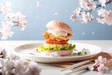 「富士マリオットホテル山中湖　ピンク色バンズとライム香るフィッシュケーキが彩る春バーガー「甲斐サーモンとフィッシュケーキの春色バーガー」発売」の画像1