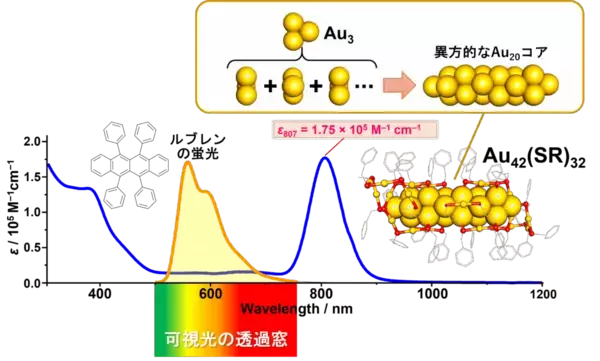 「【立教大学】金量子ニードルで近赤外光を高輝度な可視光へ変換することに成功～ルブレン発光体の潜在能力を全開放し、世界最高効率と低閾強度を達成～」の画像