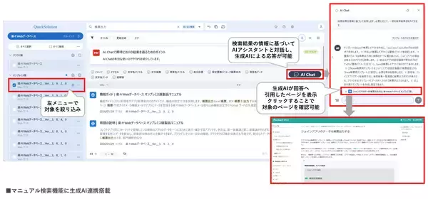 「楽々Webデータベースのサポートサイトに生成AI連携の検索機能を搭載 ～ 対話形式でFAQやマニュアルを要約・解説、疑問や課題の解決を支援 ～」の画像