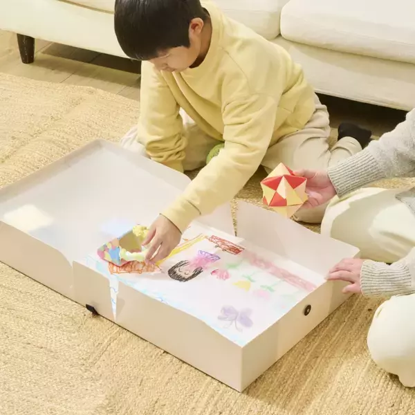 「～保管のお悩みをスッキリ解決！子どもの立体作品を収納可能(厚み10cmまで)～おかたづけシリーズ「作品思い出ボックス」から“特大サイズ”を新発売！」の画像