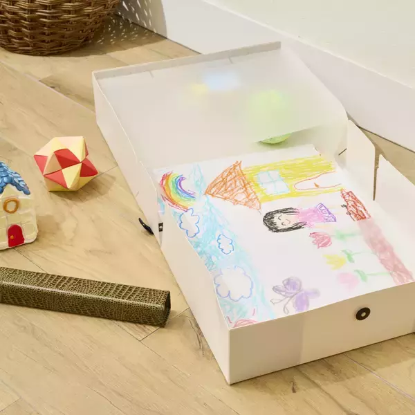 「～保管のお悩みをスッキリ解決！子どもの立体作品を収納可能(厚み10cmまで)～おかたづけシリーズ「作品思い出ボックス」から“特大サイズ”を新発売！」の画像