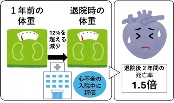 高齢心不全入院患者の体重減少が退院後の死亡のリスクを高める