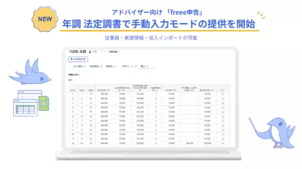 freee申告、freee人事労務の情報を利用せずに申告書を作成・申告できる「手動入力モード」の提供を開始　freeeプロダクトを契約していない顧問先を抱える会計事務所でも利用可能に