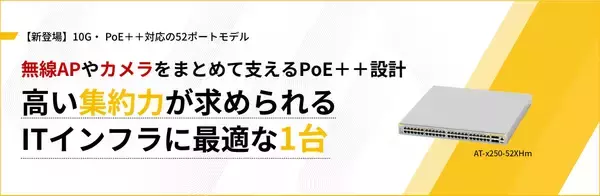 【新製品】10G・マルチギガとPoE++を備えた高集約レイヤー2スイッチ「AT‑x250‑52XHm」を発売