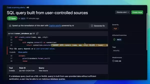 「GitHub Copilot Autofix、脆弱性の発見と修正を同時に行い、3倍速くソースコードをセキュアにする新機能を発表 ～脆弱性が見つかることが修正されたことと同じ！～」の画像