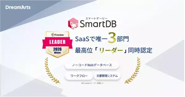 SmartDB、「ITreview Grid Award 2026 Winter」にて15期連続受賞～SaaSで唯一となるノーコードWebデータベースなど3部門同時の最高位「Leader」に認定～