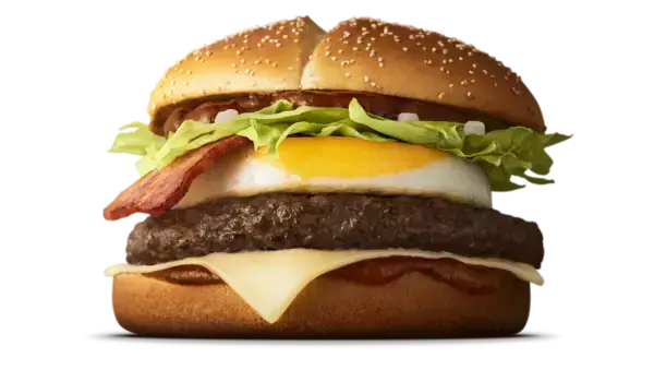 「サムライマック®4億食突破記念で限定復活！『炙り醤油風 たまごベーコンダブル肉厚ビーフ』肉厚ビーフ2枚にたまごとベーコンを重ねた圧倒的なボリューム感。8月19日（水）から期間限定 夕方5時より販売」の画像