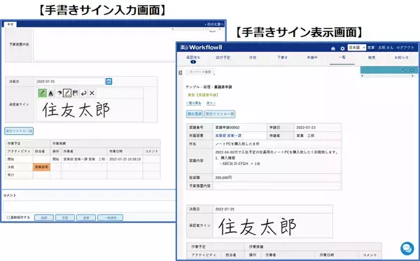 楽々WorkflowIIが手書きサインで承認できる機能を搭載　～電子承認・電子決裁システムの最新版を販売開始～