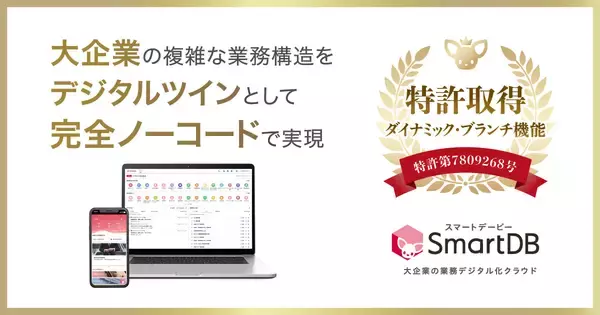 「ドリーム・アーツ、SmartDB「ダイナミック・ブランチ機能」で特許を取得-大企業の複雑な業務構造をデジタルツインとして完全ノーコードで実現-」の画像
