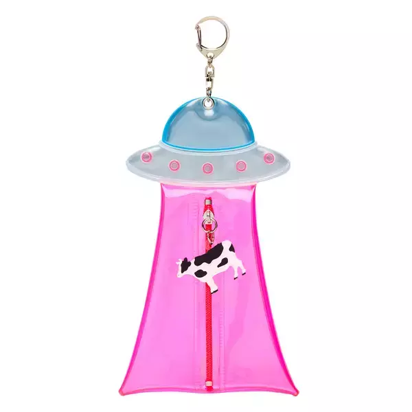 「開け閉めするたびに牛がさらわれる！？『未確認飛行』シリーズにネオンカラーのUFO型フラットポーチが新登場」の画像