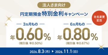 ドコモSMTBネット銀行、「法人さま向け円定期預金 特別金利キャンペーン」実施のお知らせ