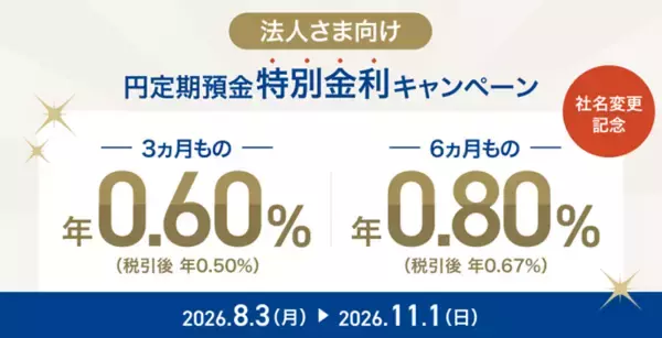 ドコモSMTBネット銀行、「法人さま向け円定期預金 特別金利キャンペーン」実施のお知らせ