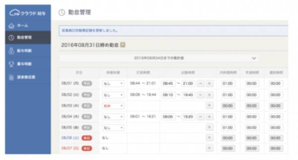 Mfクラウド給与 勤怠管理機能を追加搭載 2016年8月7日 エキサイトニュース